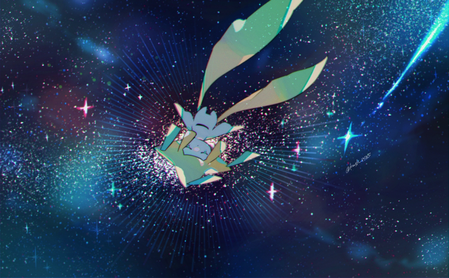 jirachi, kawasaki_(kwsk_8765), no_humans, pokemon, signed, space, stars