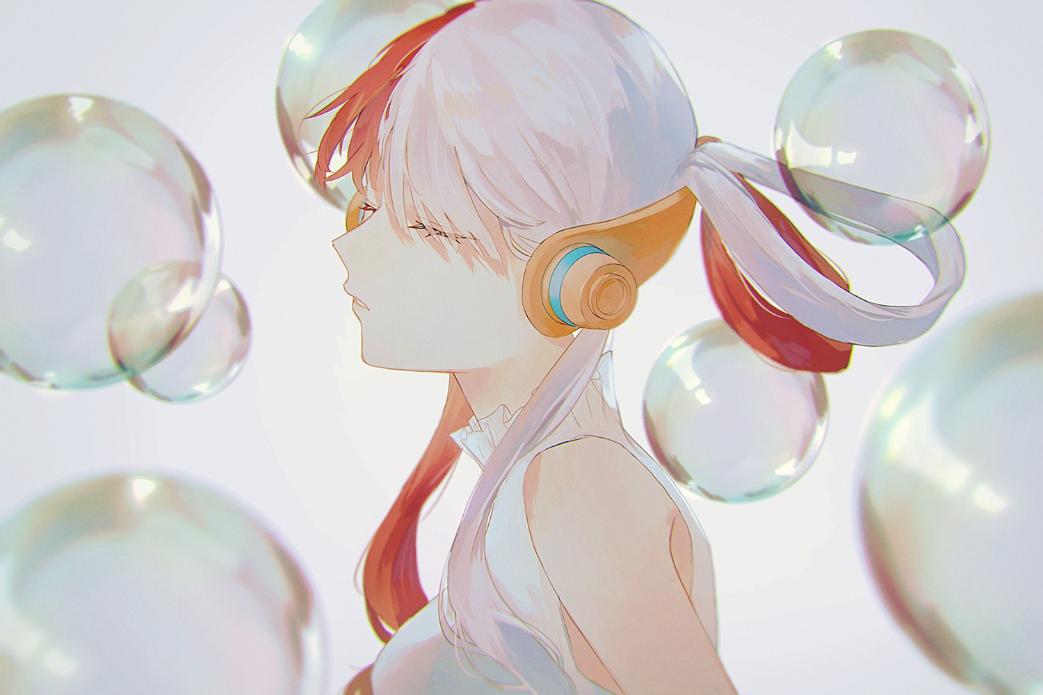 bubbles, close, headphones, long_hair, machida_0906, one_piece, red_hair, uta_(one_piece), white_hair