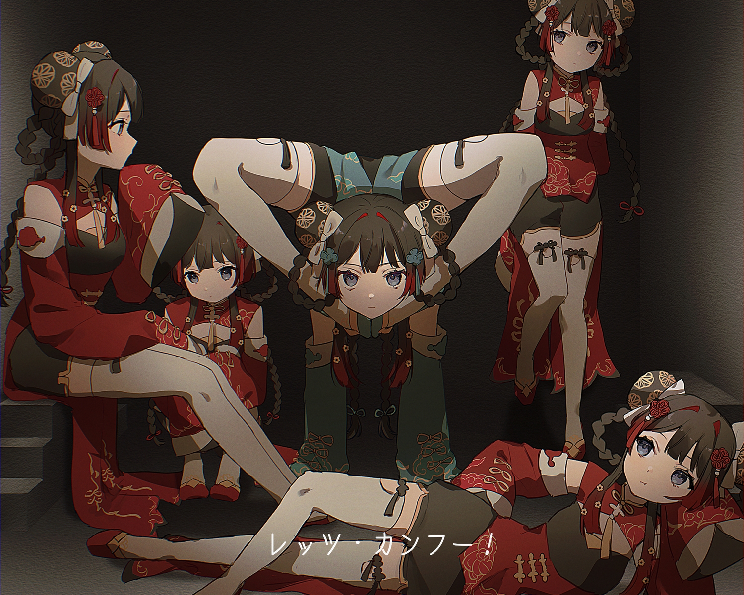 black_eyes, blue_eyes, chinese_clothes, group, machida_0906, nijisanji, shorts, thighhighs, tsukino_mito, zettai_ryouiki
