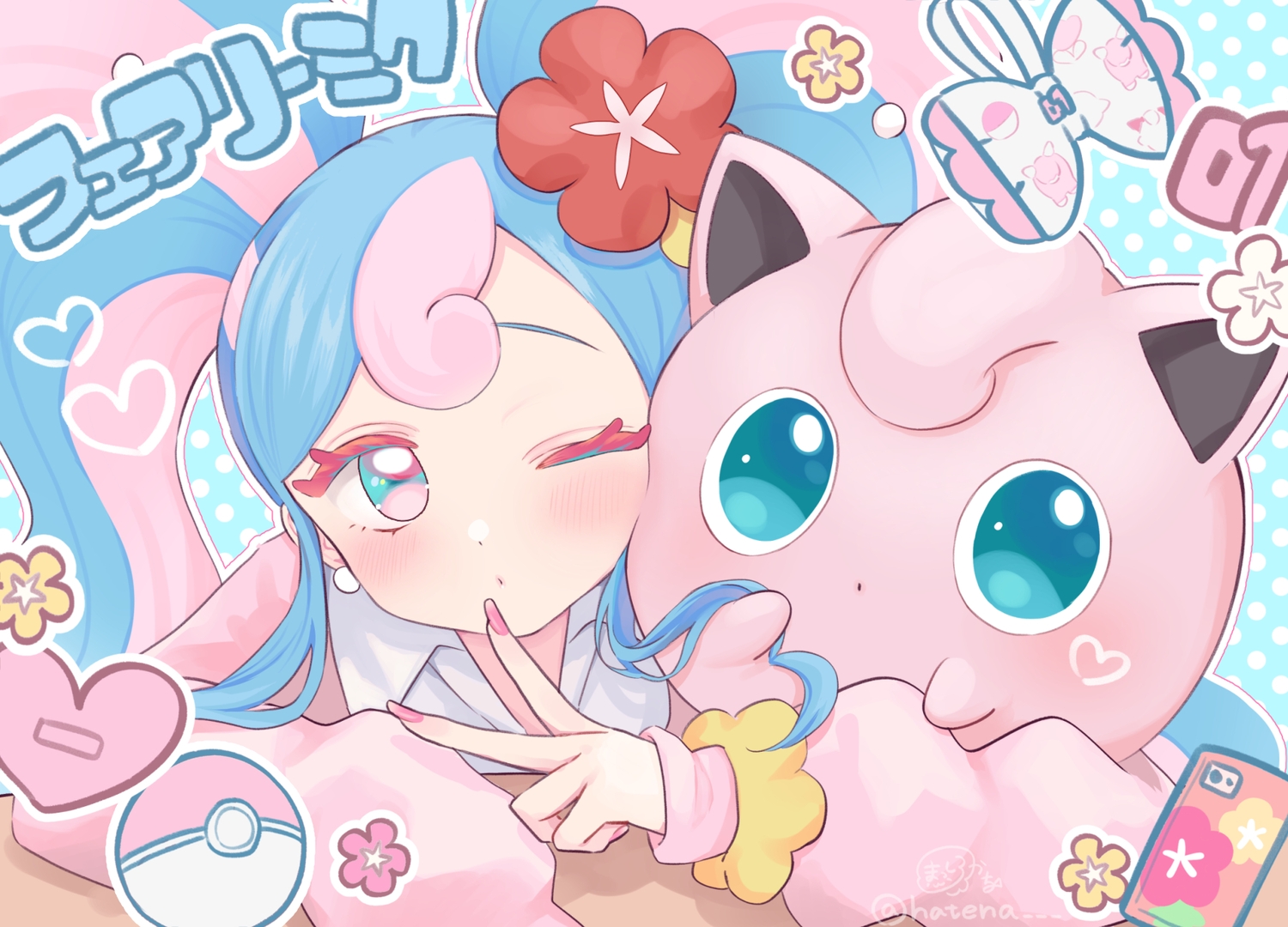 aqua_eyes, blue_hair, blush, close, fairy_miku_(project_voltage), hatsune_miku, jigglypuff, long_hair