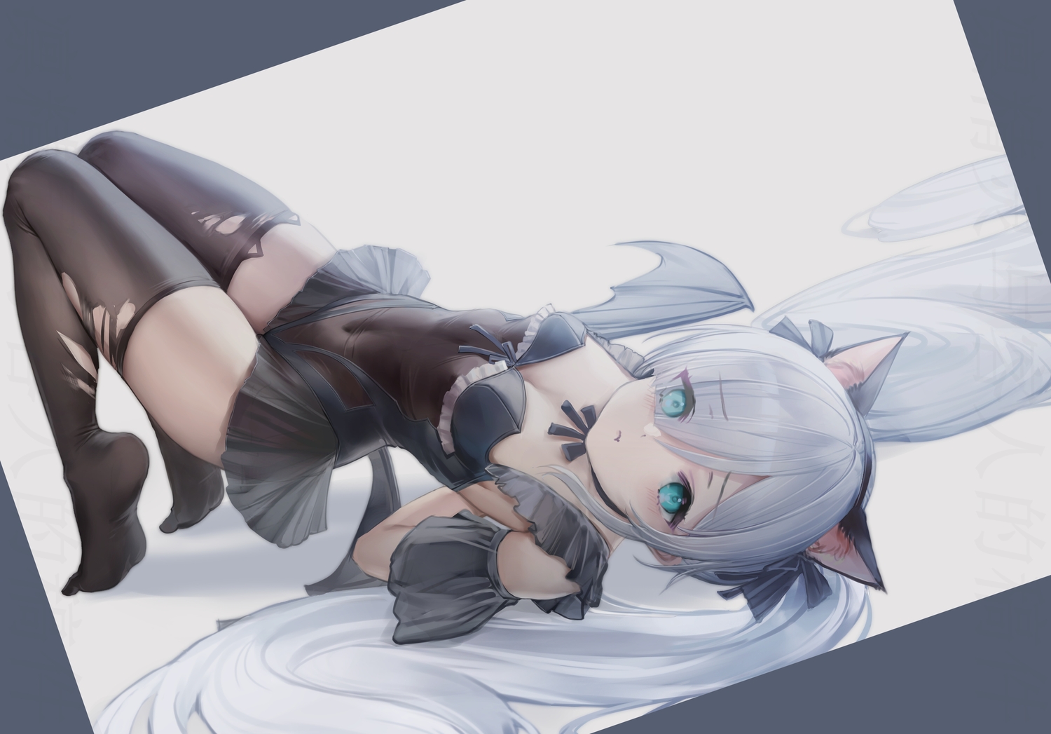animal_ears, anthropomorphism, aqua_eyes, azur_lane, blush, bow, choker, fang