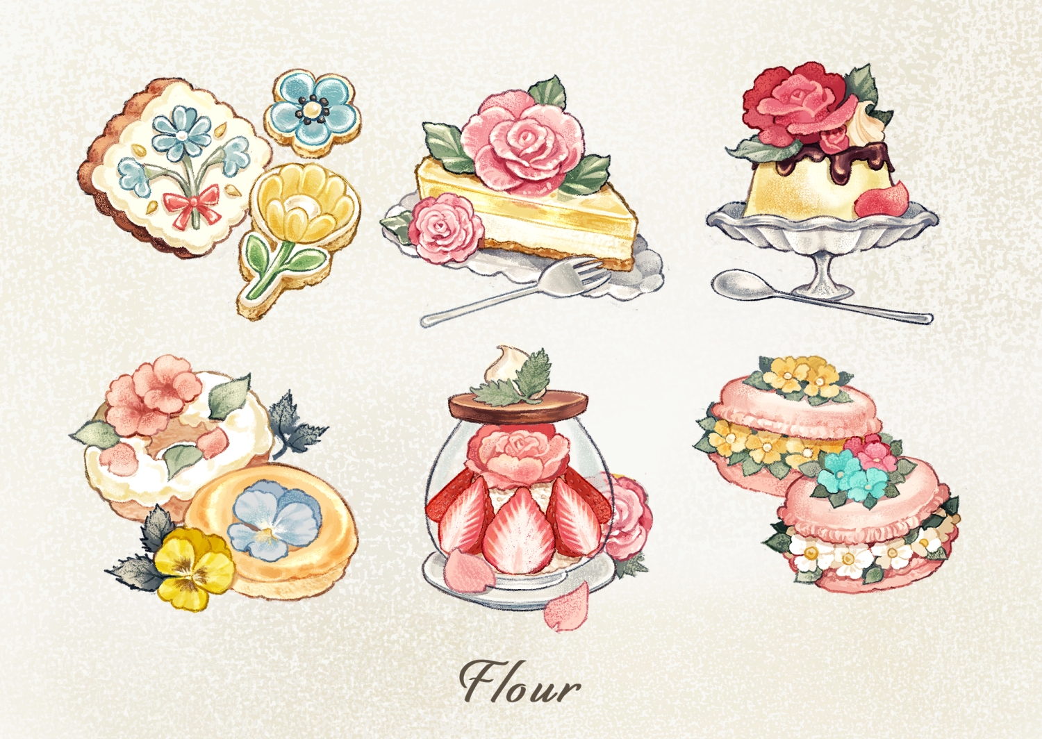 flowers, food, fruit, no_humans, original, petals, somemachi, strawberry