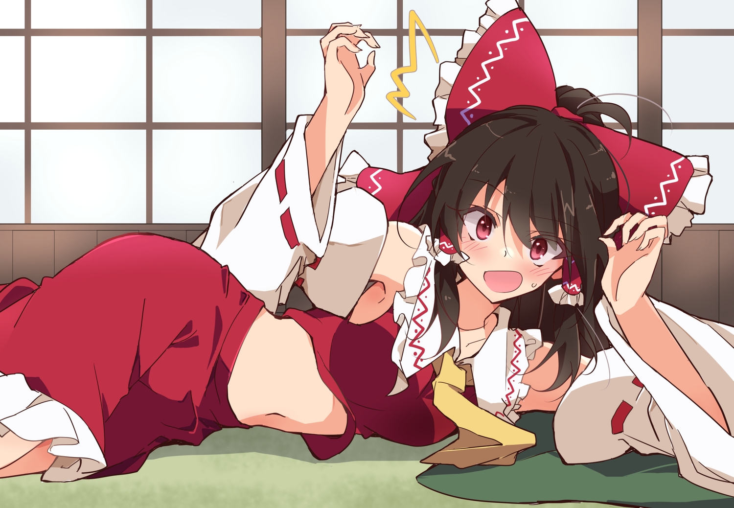 blush, bow, brown_hair, hakurei_reimu, ichimura_kanata, japanese_clothes, long_hair, miko