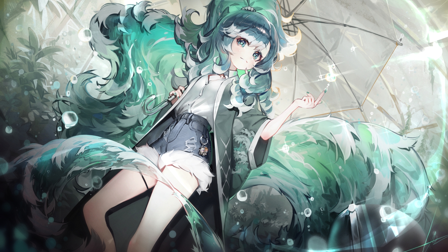 aqua_eyes, aqua_hair, blush, garter, hololive, kobo_kanaeru, libiadan, long_hair