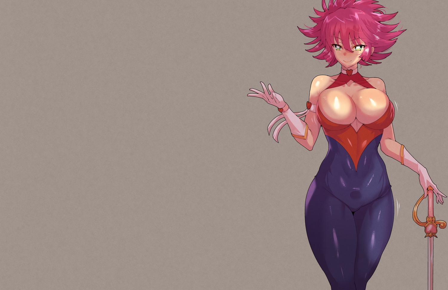 breasts, cutie_honey, elbow_gloves, gloves, gray, green_eyes, kisaragi_honey, leotard