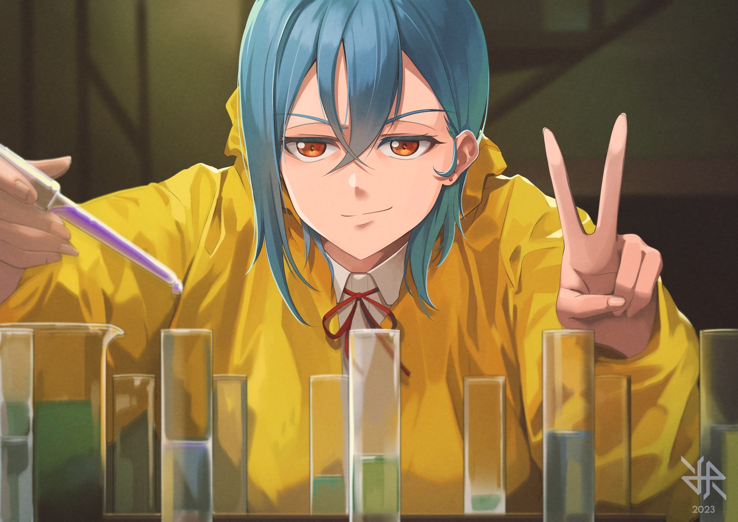 aqua_hair, breaking_bad, hiroki_ree, hood, love_live!_school_idol_project, love_live!_superstar!!, orange_eyes, parody, short_hair, wakana_shiki, watermark