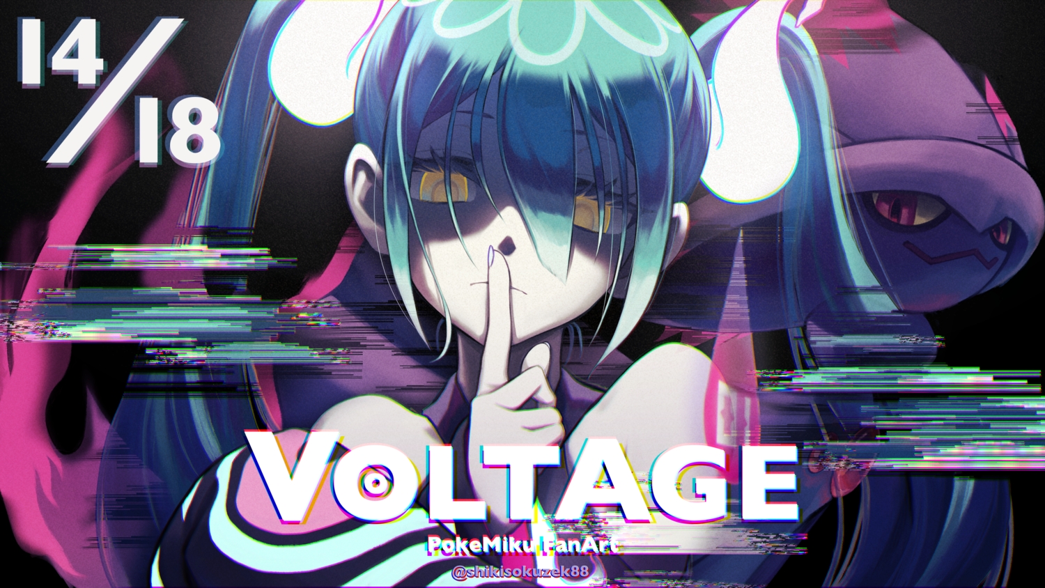 aqua_hair, close, ghost_miku_(project_voltage), hatsune_miku, mismagius, pokemon, project_voltage, shikisokuzek00