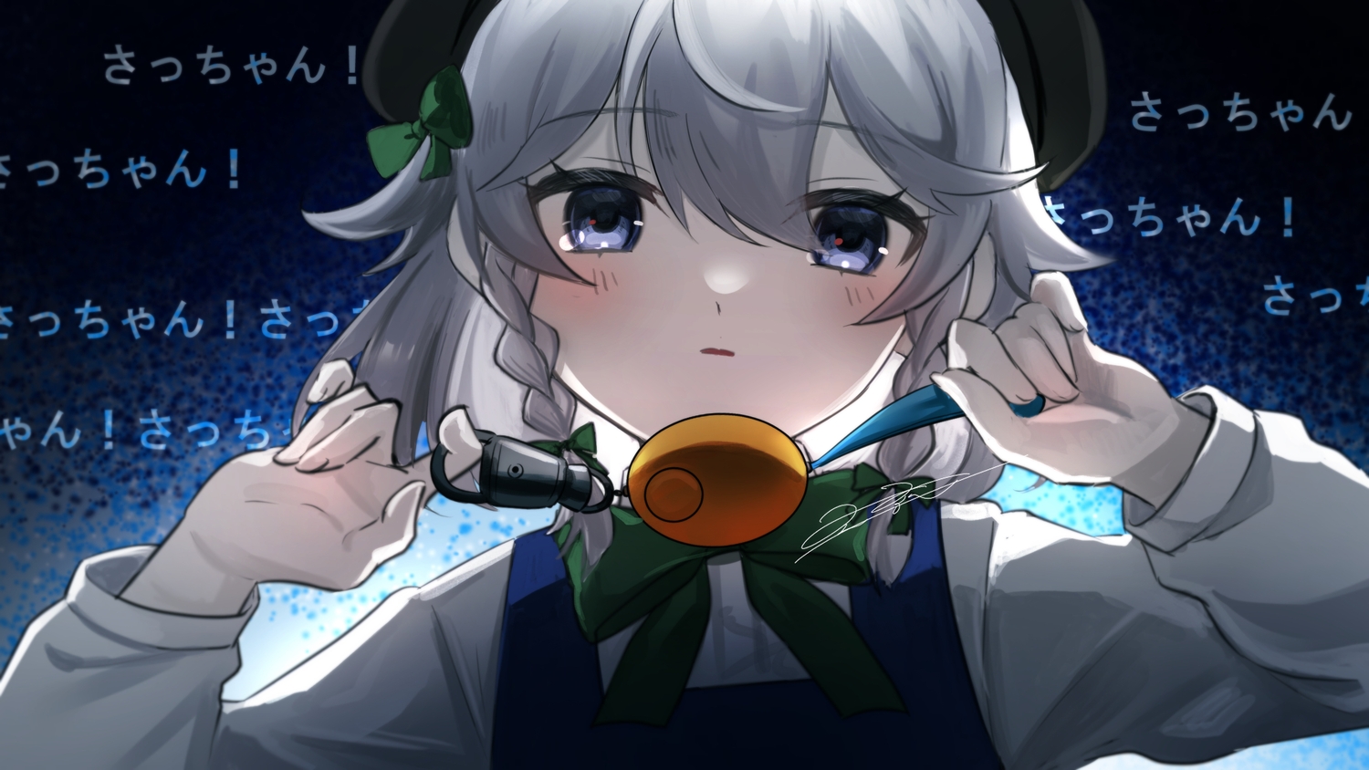 blue_eyes, blush, bow, close, gray_hair, hat, izayoi_sakuya, loli