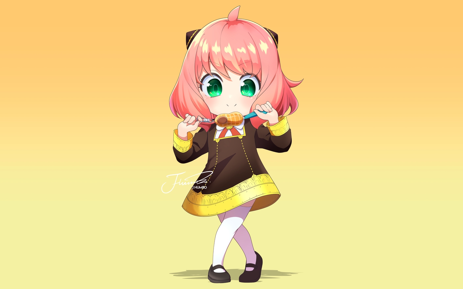 anya_(spy_x_family), dress, gradient, green_eyes, j_humbo, loli, parody, pink_hair