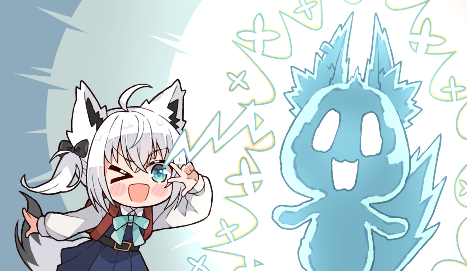 animal_ears, aqua_eyes, blush, bow, dress, foxgirl, hololive, kukie-nyan