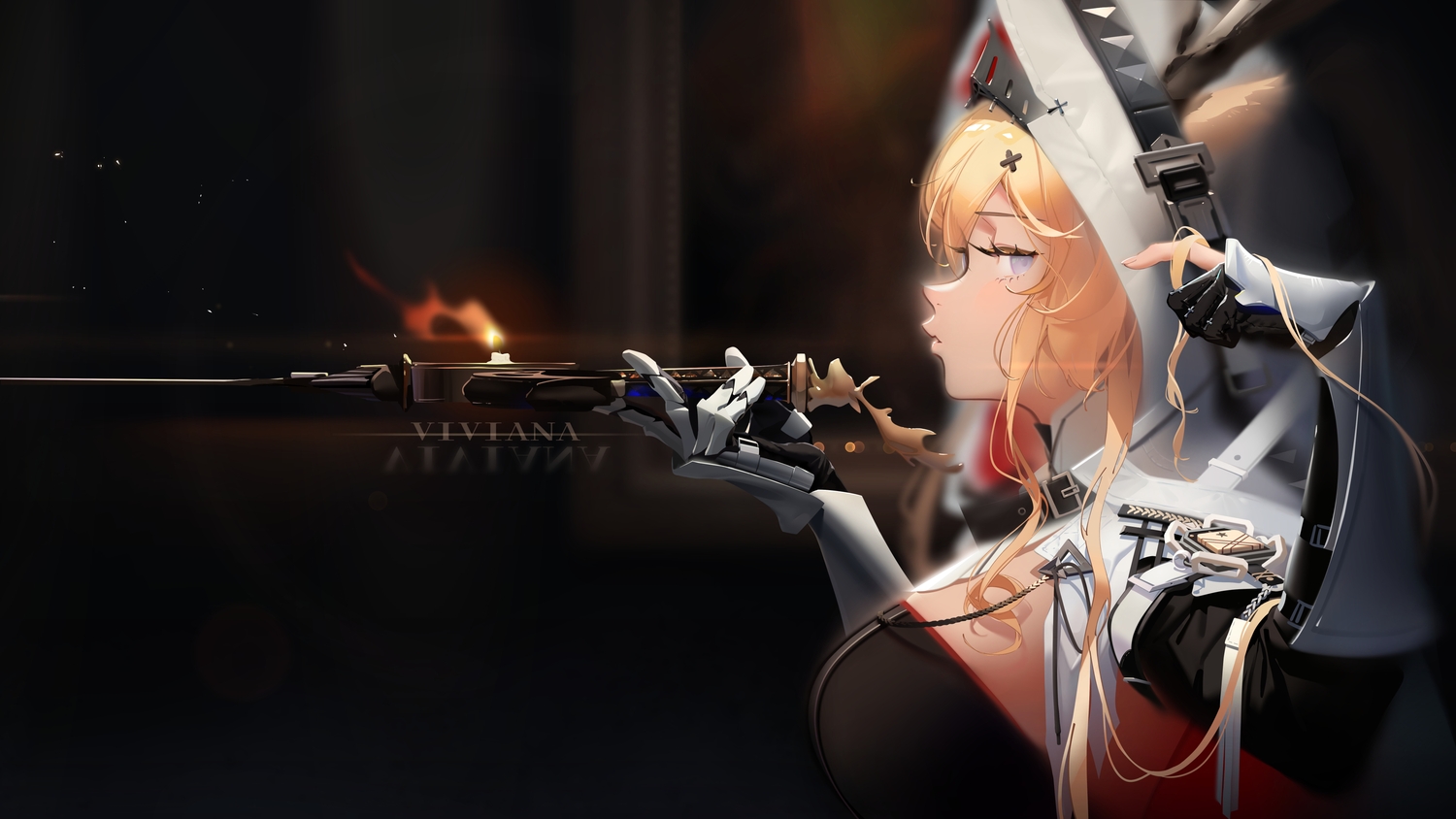 animal_ears, arknights, armor, blonde_hair, blue_eyes, breasts, cape, desc_(yjdesc)