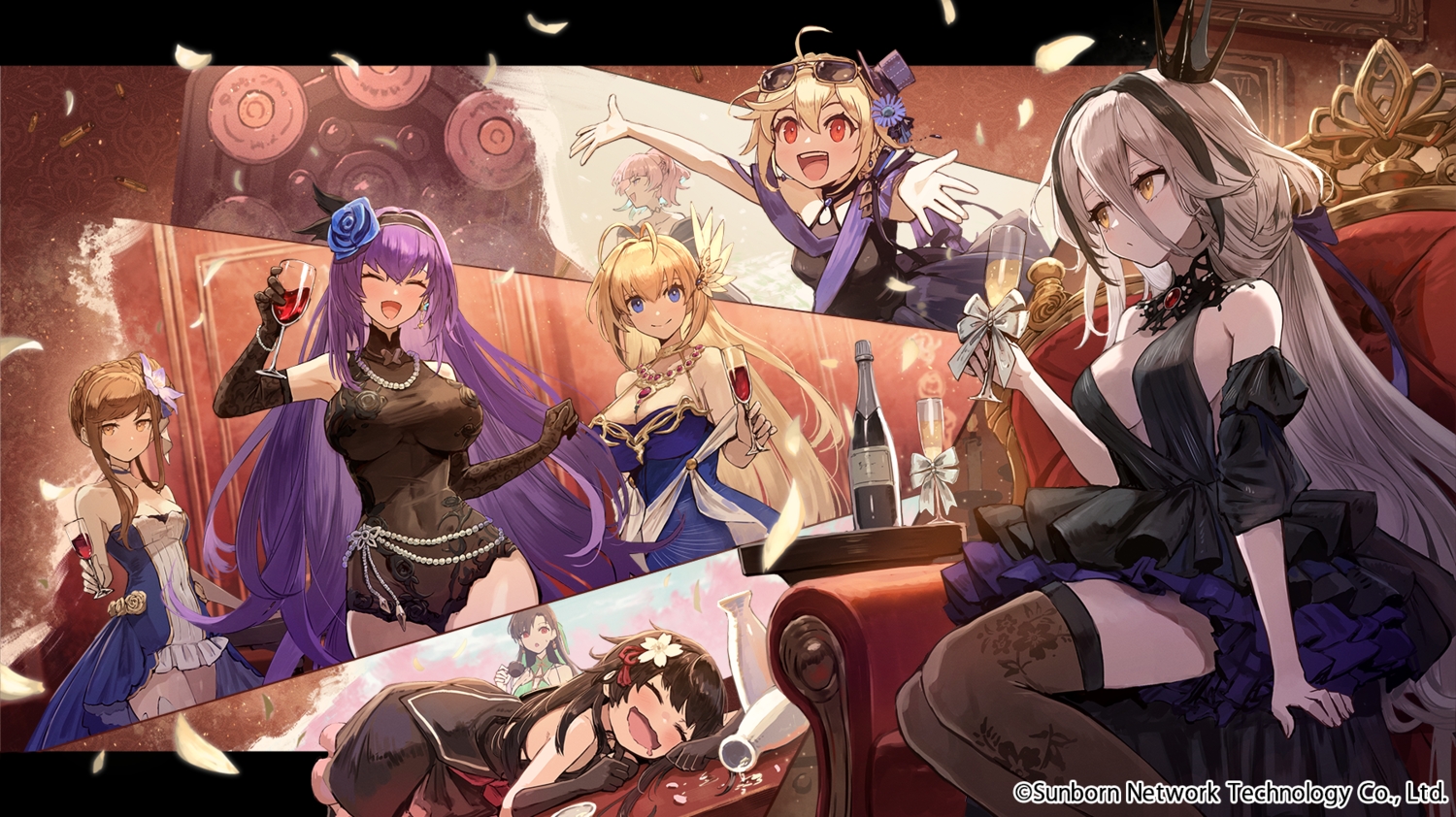 anthropomorphism, bow, breasts, cleavage, crown, defender_(girls_frontline), dress, drink