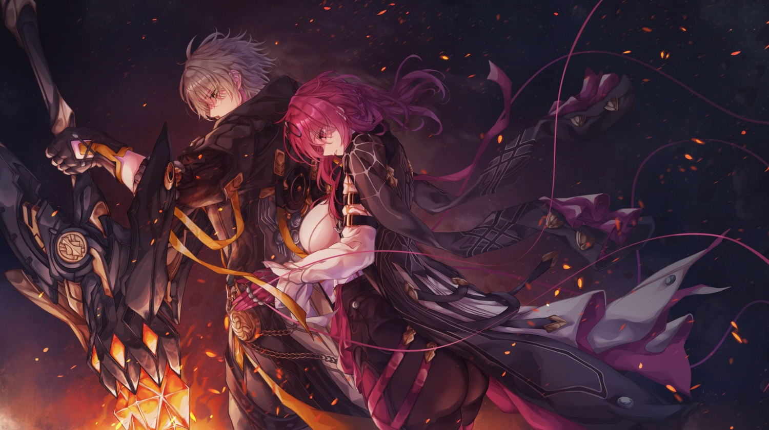 ass, breasts, caelus_(honkai:_star_rail), gloves, gray_hair, honkai_(series), honkai:_star_rail, hug