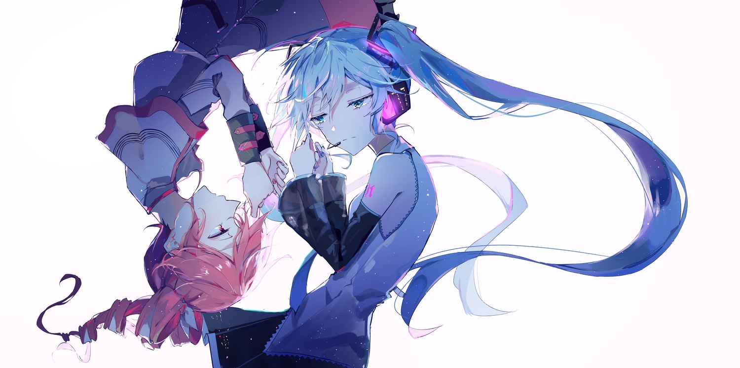 2girls, hatsune_miku, kasane_teto, long_hair, oda_kogane, synthesizer_v, vocaloid