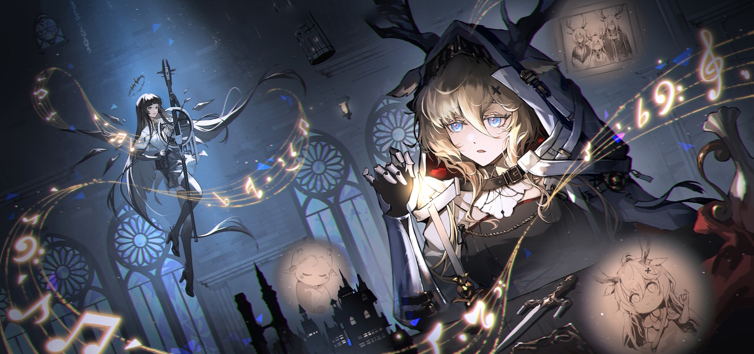 animal_ears, arknights, armor, black_hair, blonde_hair, blue_eyes, blush, breasts