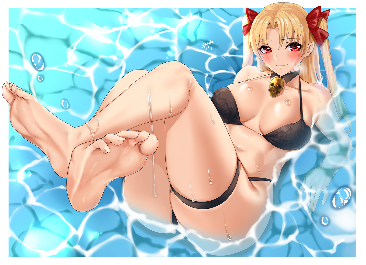 barefoot, bikini, blonde_hair, blush, breasts, ereshkigal_(fate/grand_order), fate/grand_order, fate_(series)