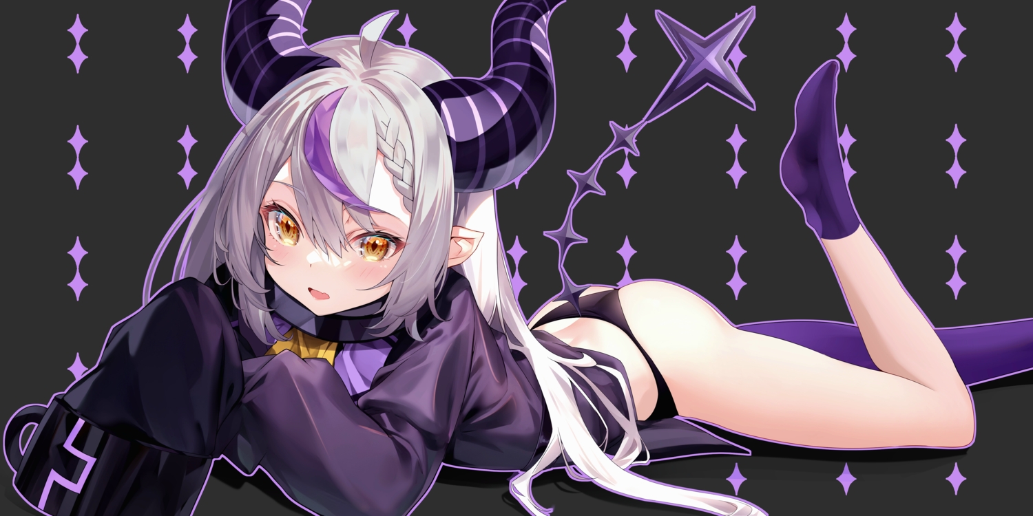 ass, averageartist, braids, demon, fang, gray_hair, hololive, horns