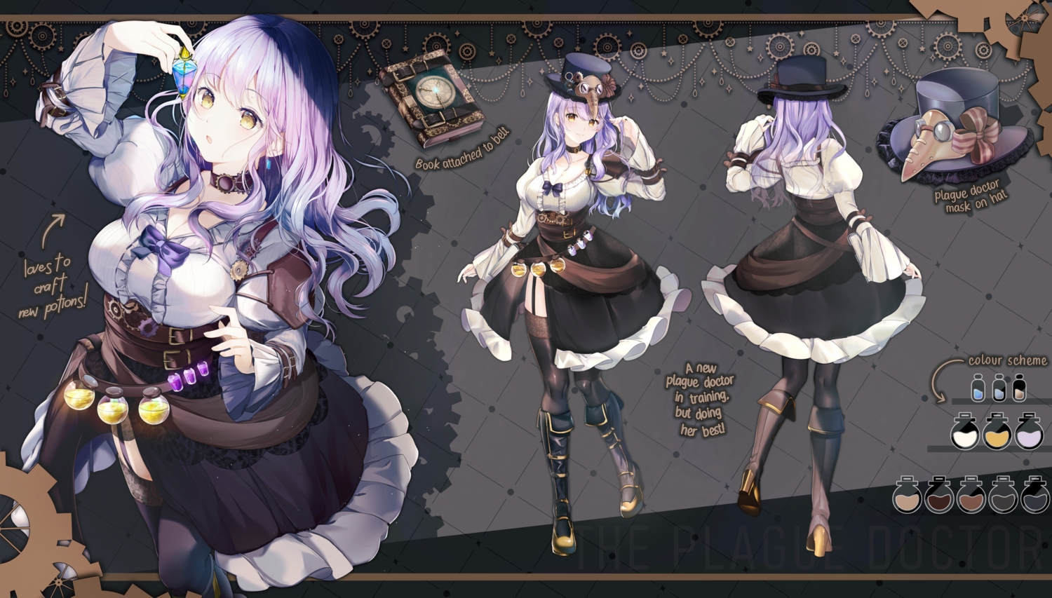 aliasing, boots, bow, breasts, choker, cleavage, garter_belt, hat