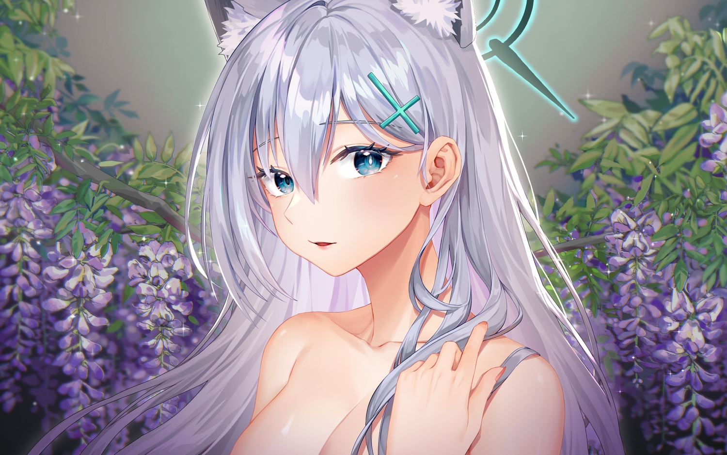 3d, aesice, animal_ears, blue_archive, blue_eyes, breasts, close, cross
