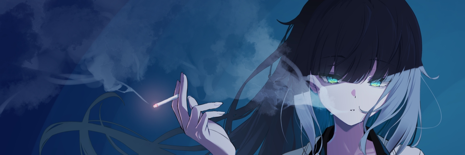 aqua_eyes, black_hair, cigarette, close, long_hair, original, sahemi, smoking