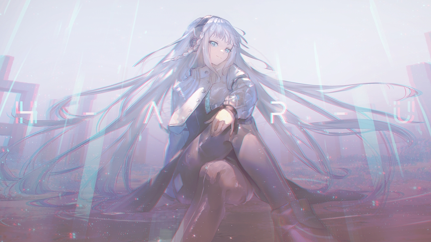aliasing, aqua_eyes, braids, cevio, goroku, haru_(cevio), kamitsubaki_studio, long_hair, water, white_hair
