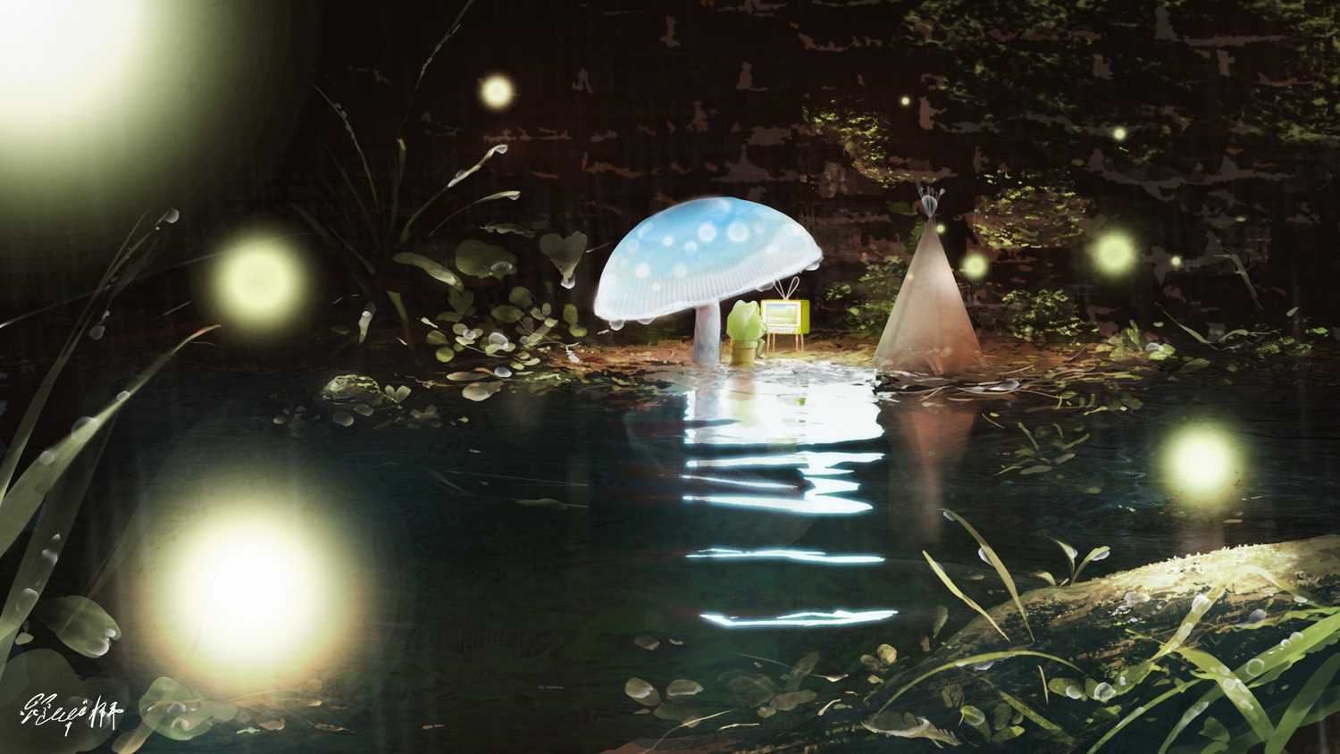 animal, frog, grass, hachiya_shohei, leaves, no_humans, original, scenic