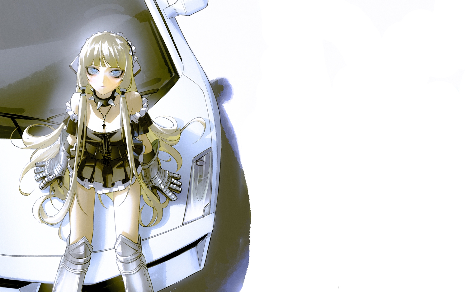 armor, blonde_hair, blue_eyes, car, chii, chobits, choker, corset