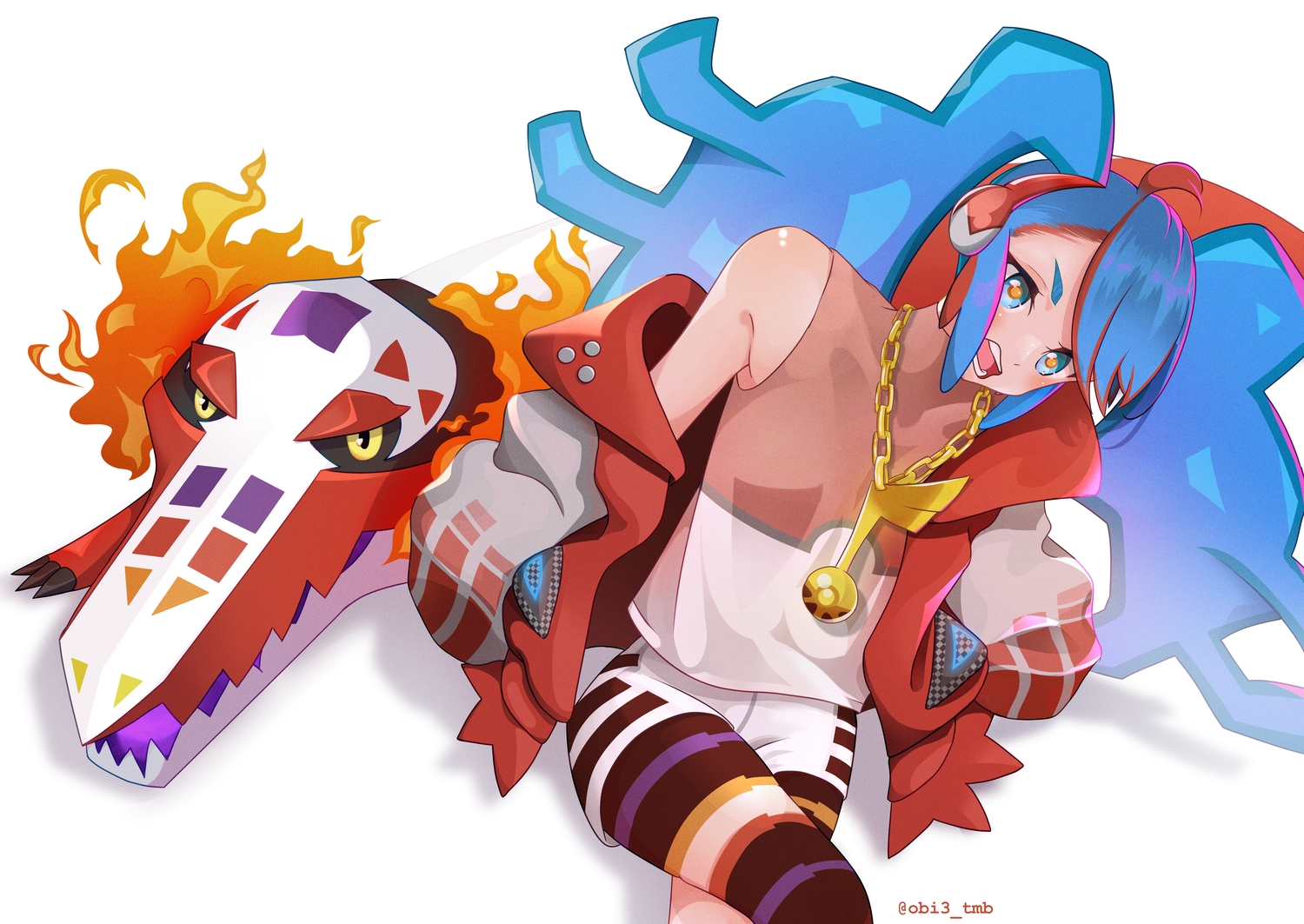 blue_eyes, blue_hair, chain, fire_miku_(project_voltage), hatsune_miku, necklace, obi3, pokemon