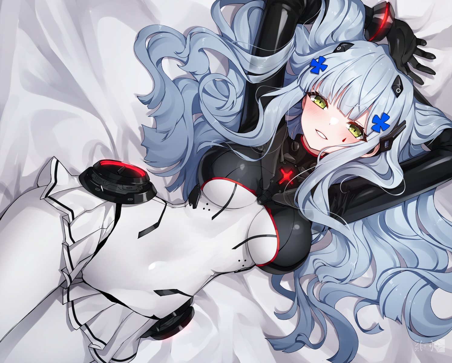 ankkoyom, anthropomorphism, bed, blush, bodysuit, cameltoe, girls_frontline, gloves
