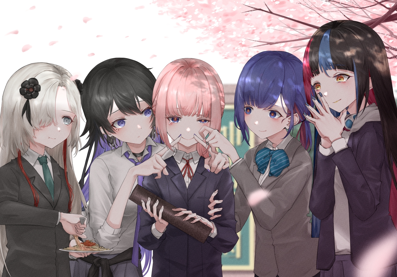 cherry_blossoms, flowers, food, group, harusaruhi, isekaijoucho, kaf, kamitsubaki_studio