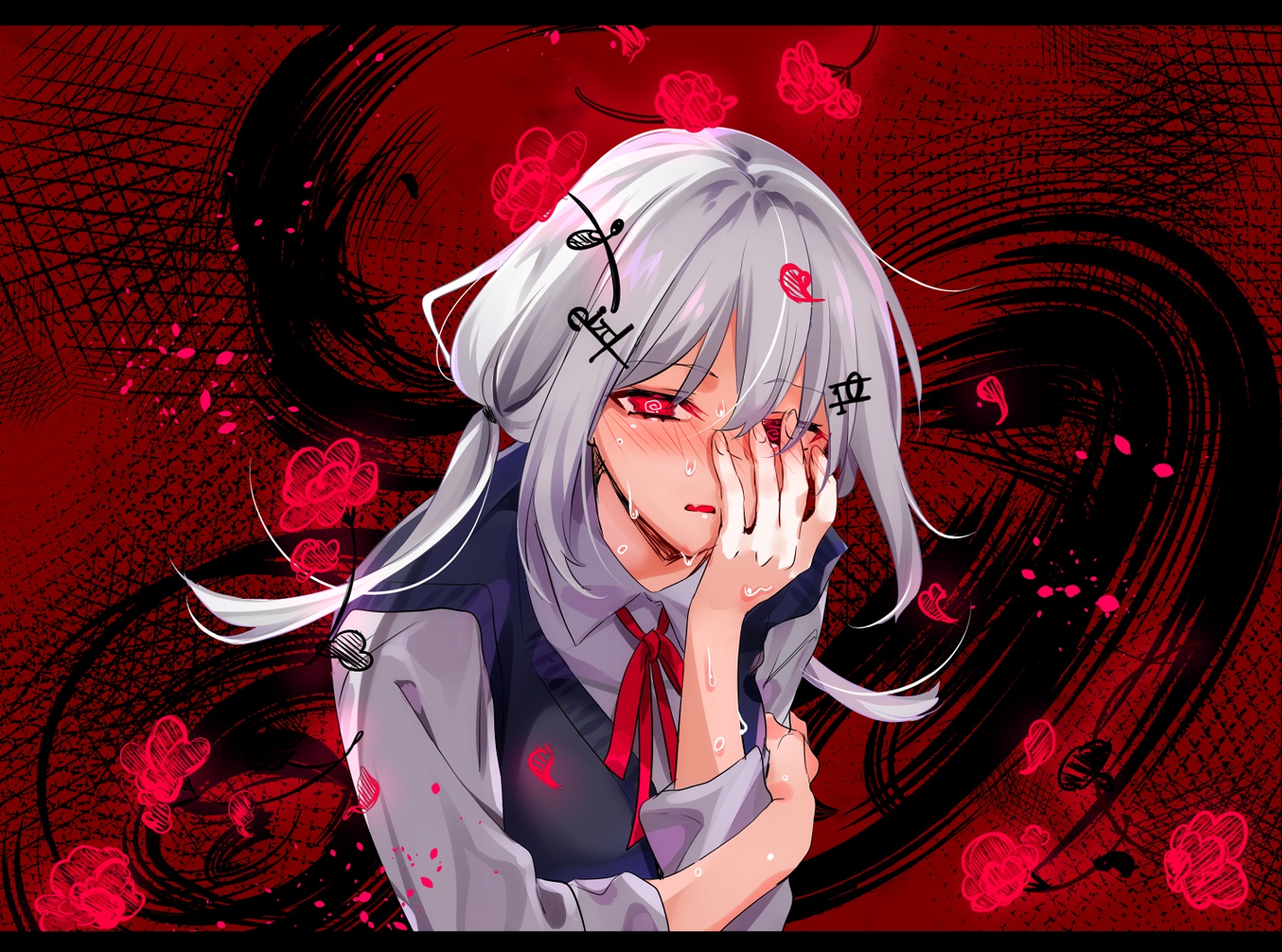 blush, bow, fang, hakase_fuyuki, nijisanji, red, red_eyes, ribbons