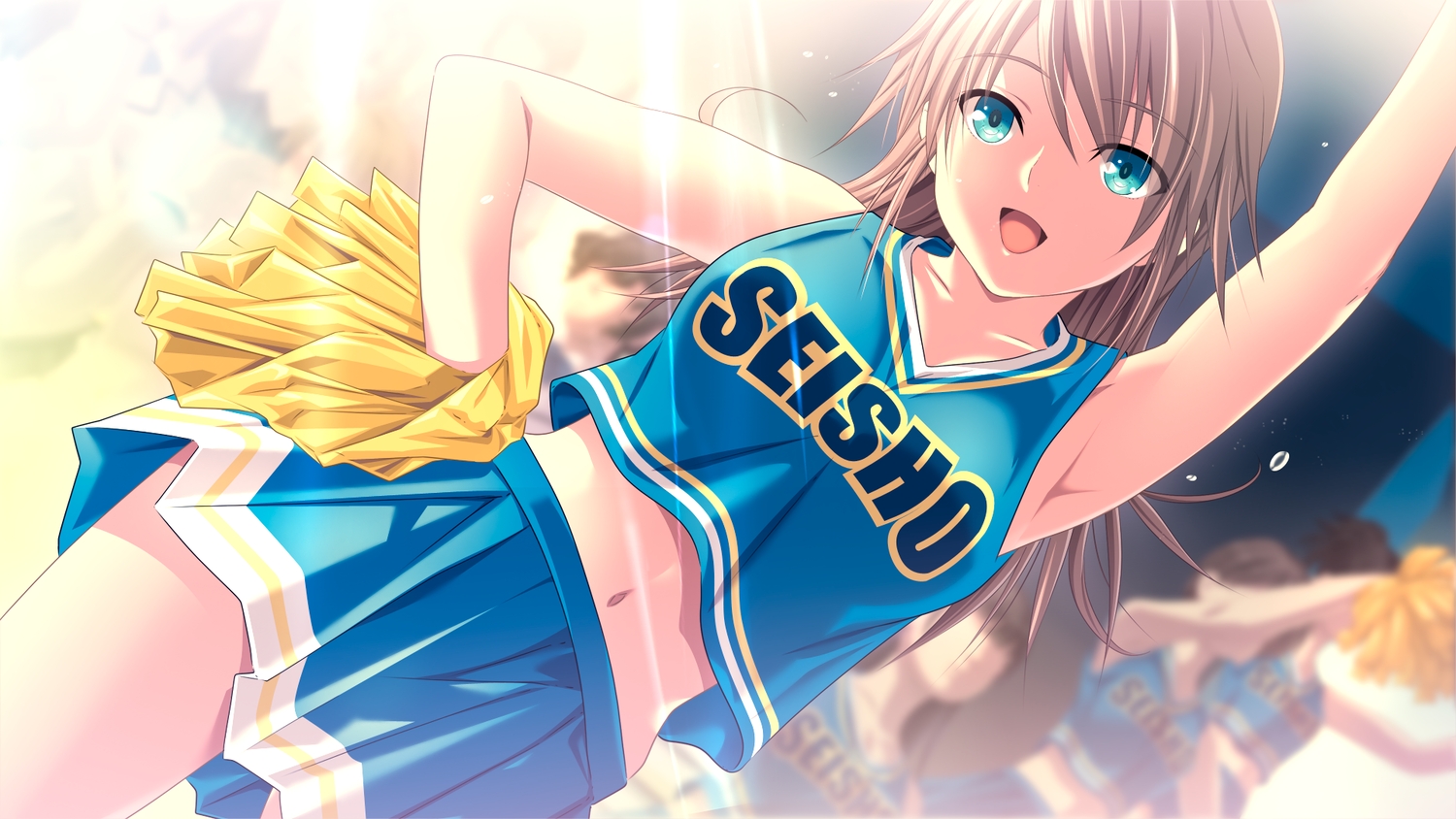 amamiya_karan, astronauts:_sirius, cheerleader, game_cg, kyokugen_chikan_tokuiten, long_hair, m&m, navel