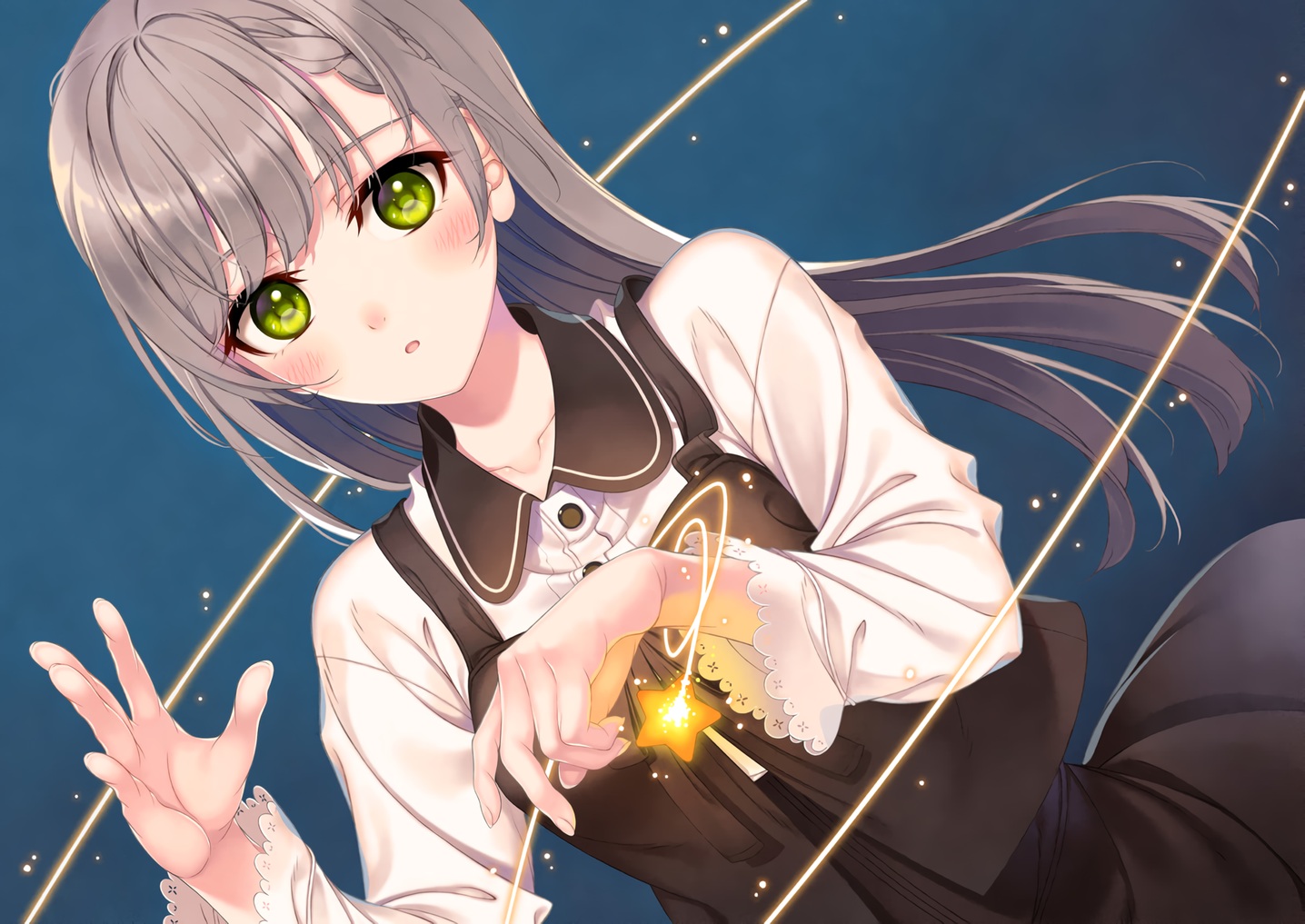 amamiya_chiharu, blush, close, dress, gray_hair, green_eyes, long_hair, original