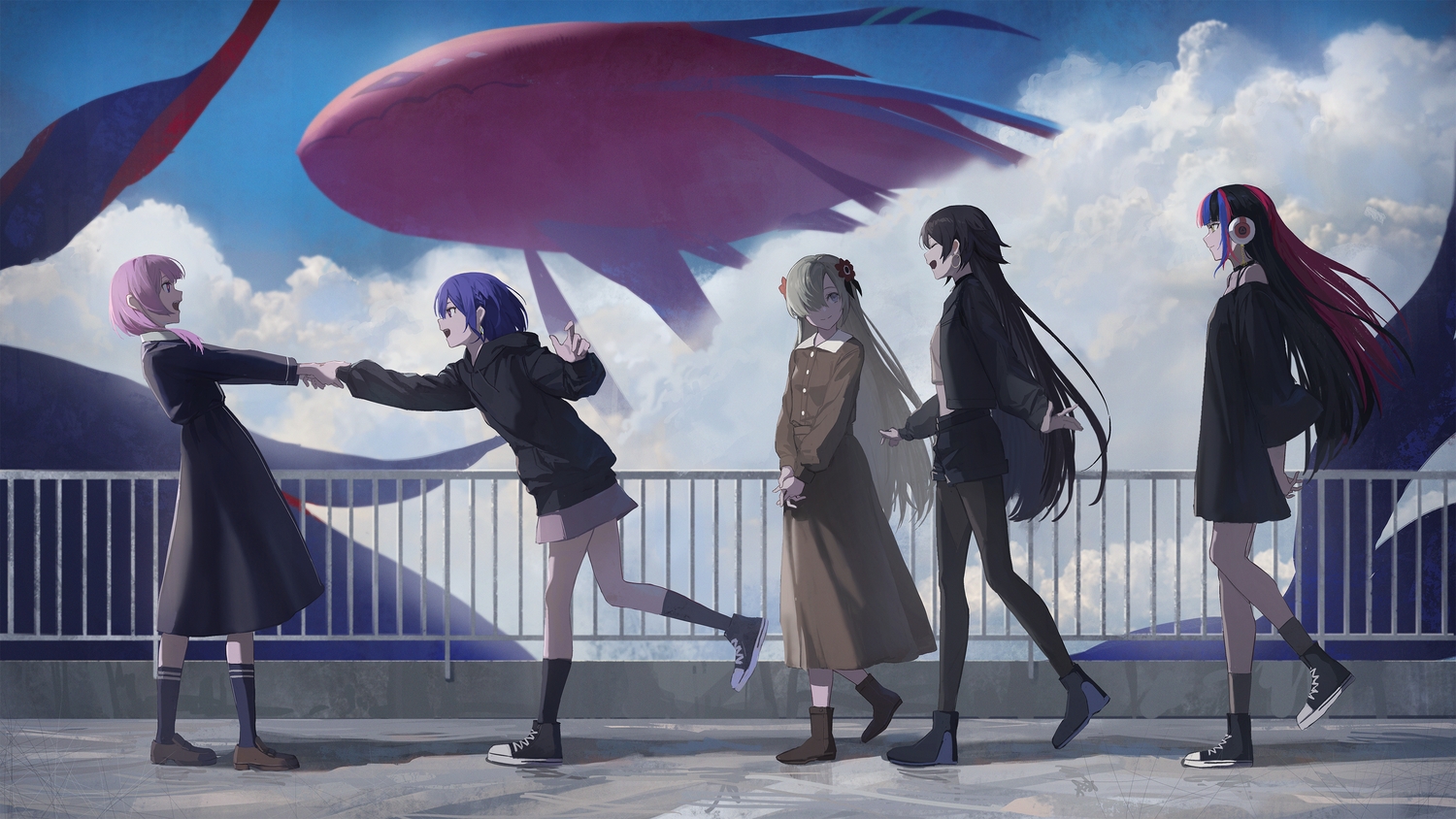 animal, clouds, dress, fish, group, harusaruhi, isekaijoucho, kafu_(cevio)