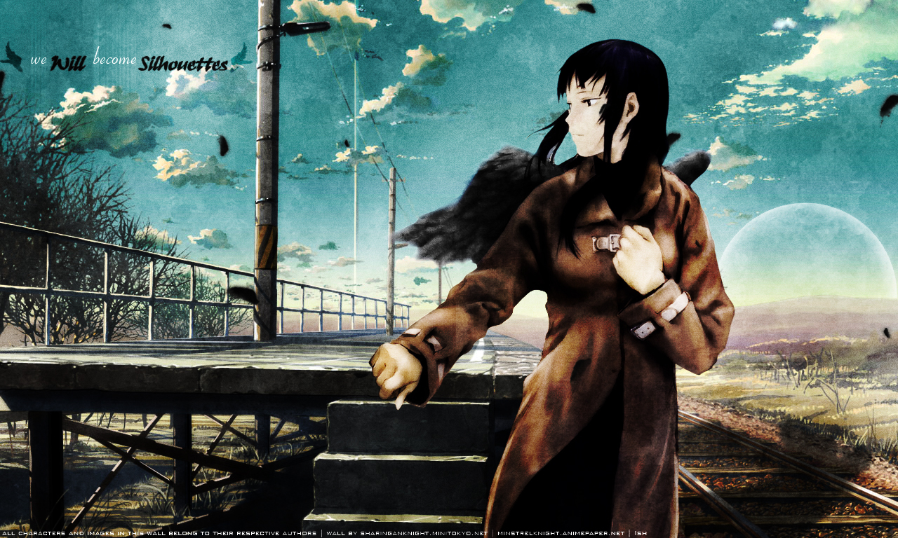 black_hair, clouds, haibane_renmei, kumo_no_mukou_yakusoku_no_basho, long_hair, parody, reki, scenic