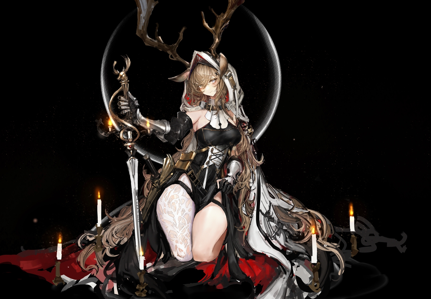 amayouri, animal_ears, arknights, armor, black, blonde_hair, blue_eyes, breasts