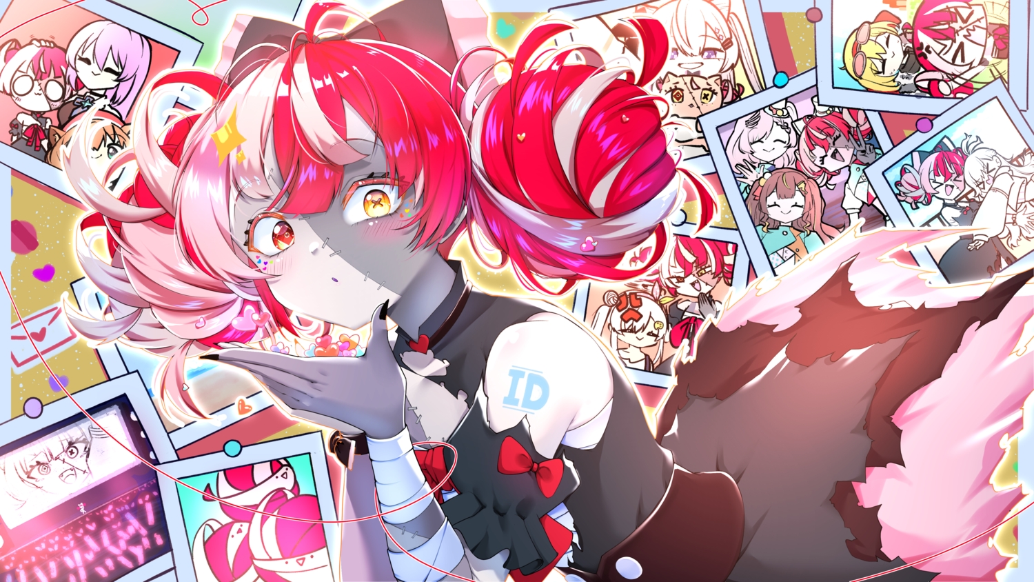 blush, hololive, kghazir, kureiji_ollie, red_hair, scar, thighhighs, white, yellow_eyes