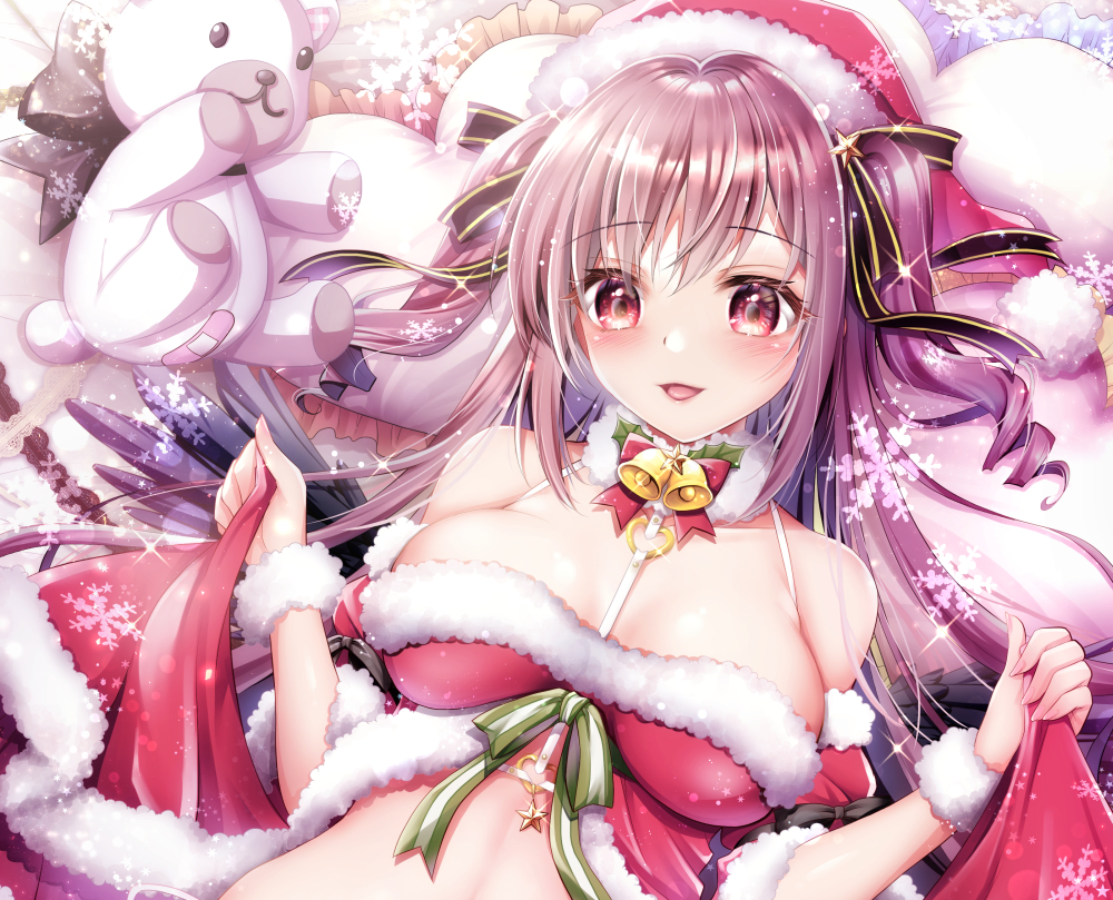 bell, bow, brown_hair, christmas, close, geko_ohoshisama, hat, long_hair