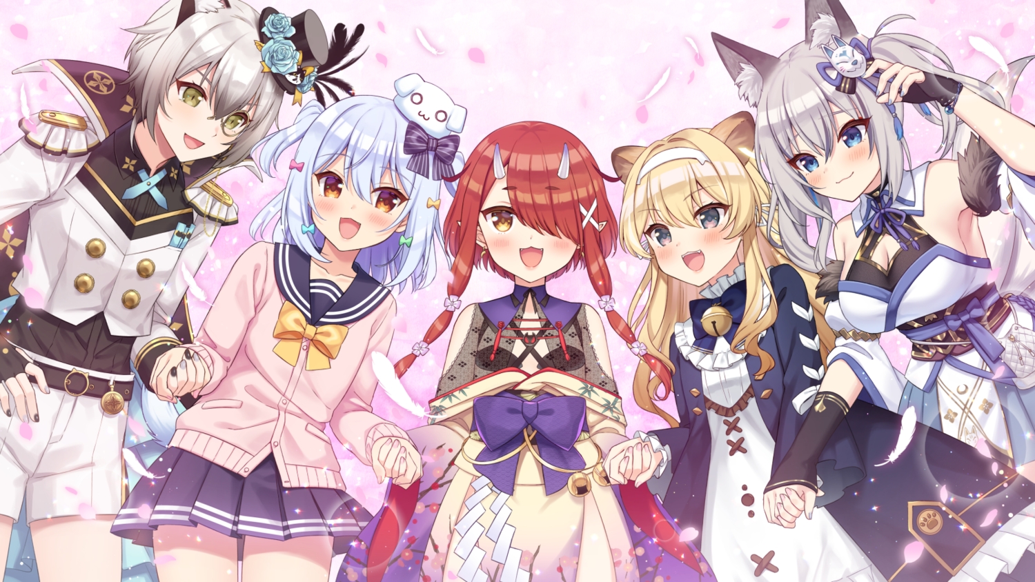 animal_ears, black_eyes, blonde_hair, catgirl, cat_smile, demon, dress, fang