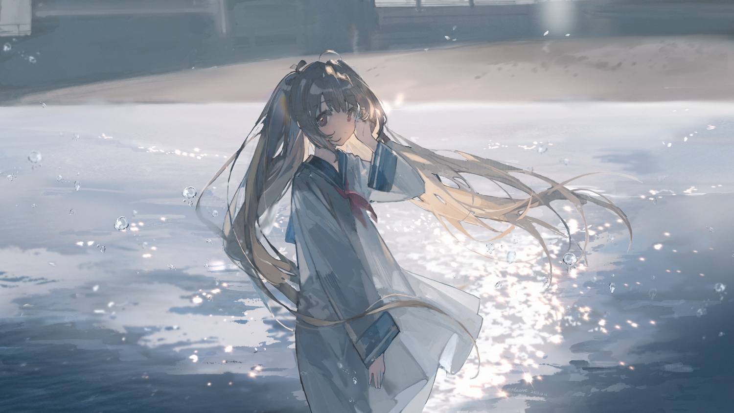 atri_(atri_-my_dear_moments-), atri_-my_dear_moments-, beach, brown_eyes, brown_hair, finn_zoey, long_hair, twintails