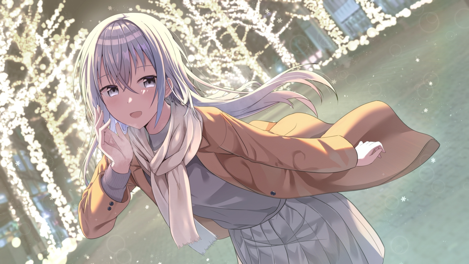 blush, building, cac_itinose, gray_eyes, gray_hair, idolmaster, idolmaster_shiny_colors, long_hair