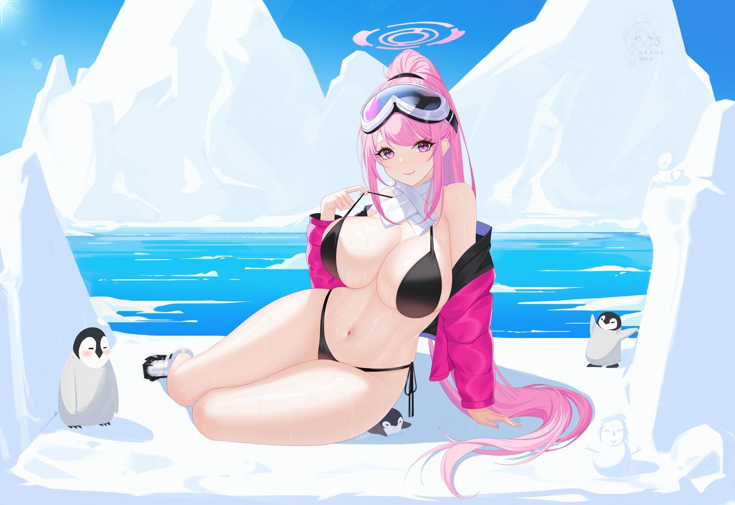 animal, bikini, birdking_(king33), blue_archive, breasts, cleavage, goggles, halo