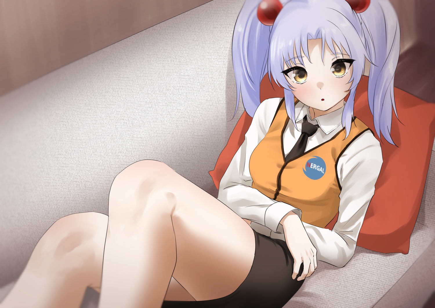 couch, gray_hair, hoshino_ruri, martian_successor_nadesico, shirt, skirt, tama_(tamago), tie
