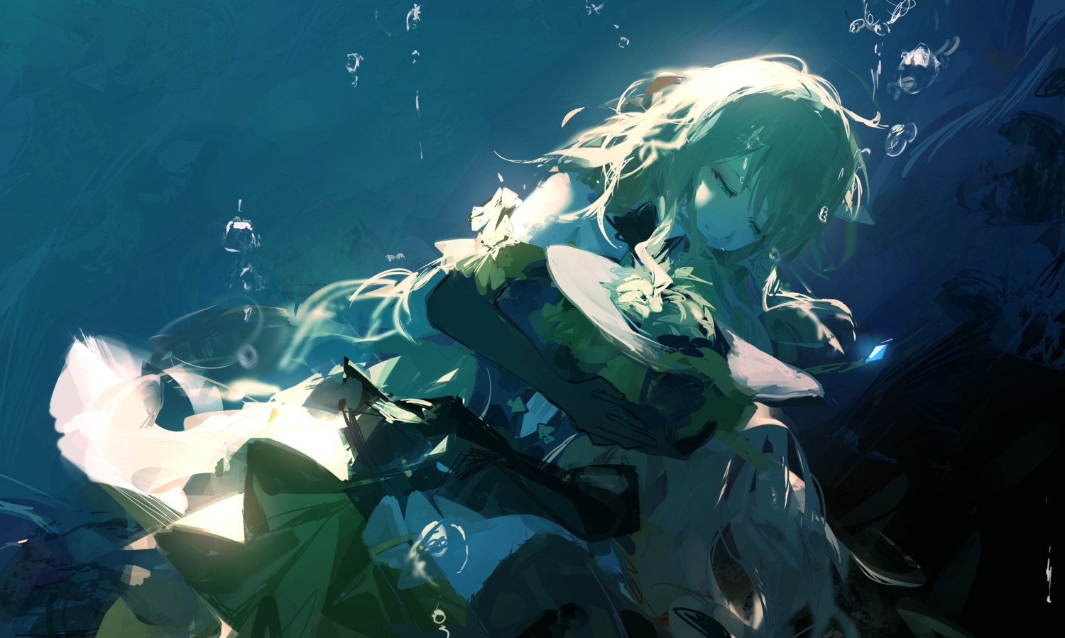blonde_hair, bubbles, dress, elbow_gloves, genshin_impact, gloves, hat, kyoro_ina