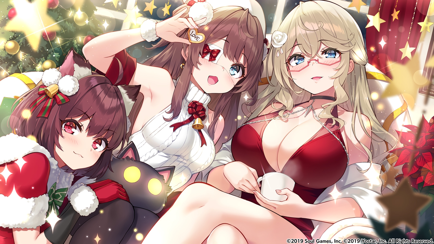 animal_ears, aqua_eyes, bell, blue_eyes, blush, bow, breasts, brown_hair