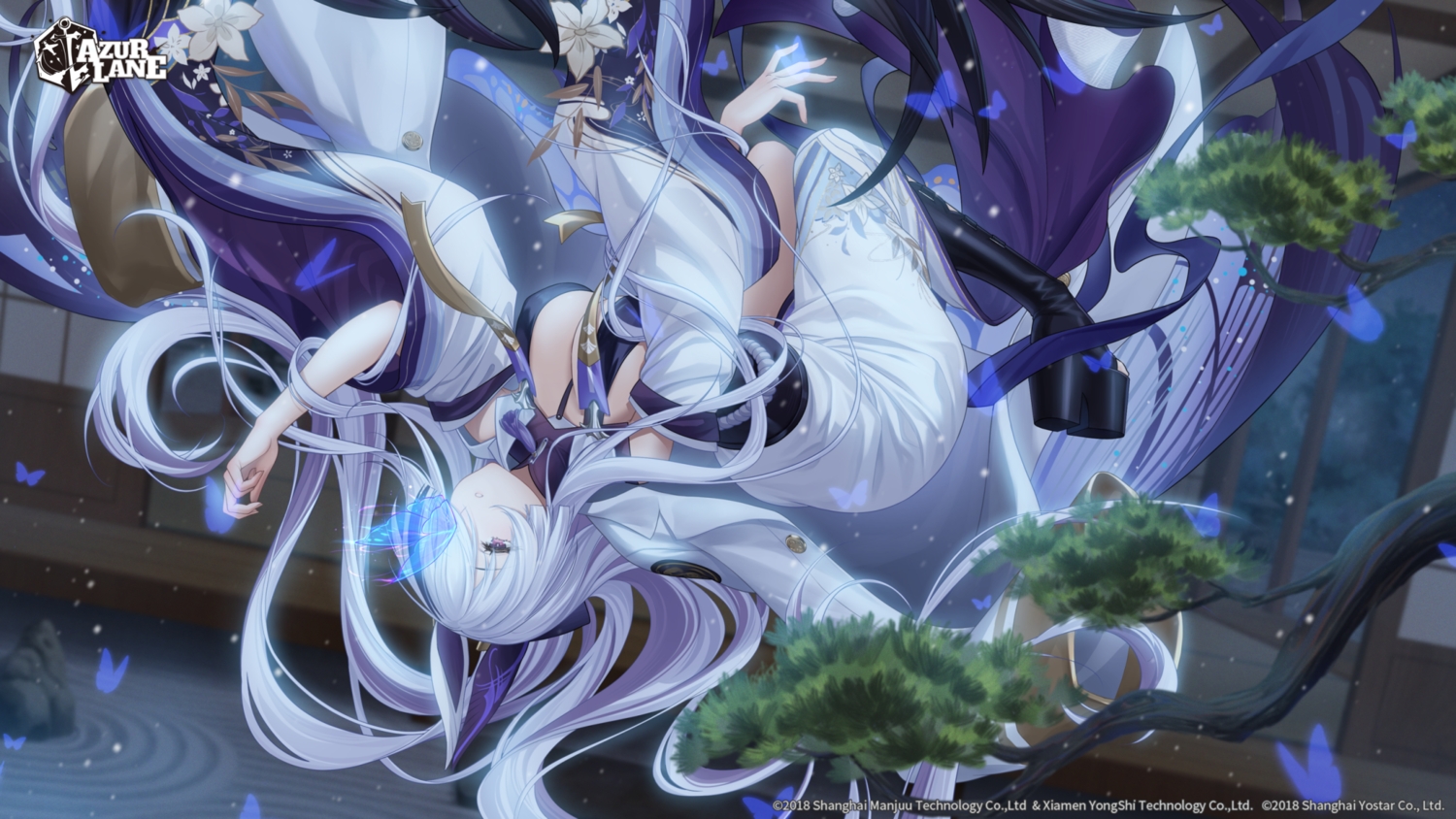 anthropomorphism, azur_lane, breasts, building, butterfly, cleavage, haneru, japanese_clothes