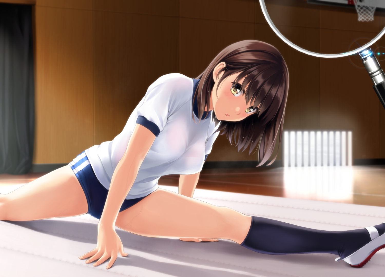 bloomers, bra, brown_hair, gym_uniform, kneehighs, nonaka_ritsu, original, see_through