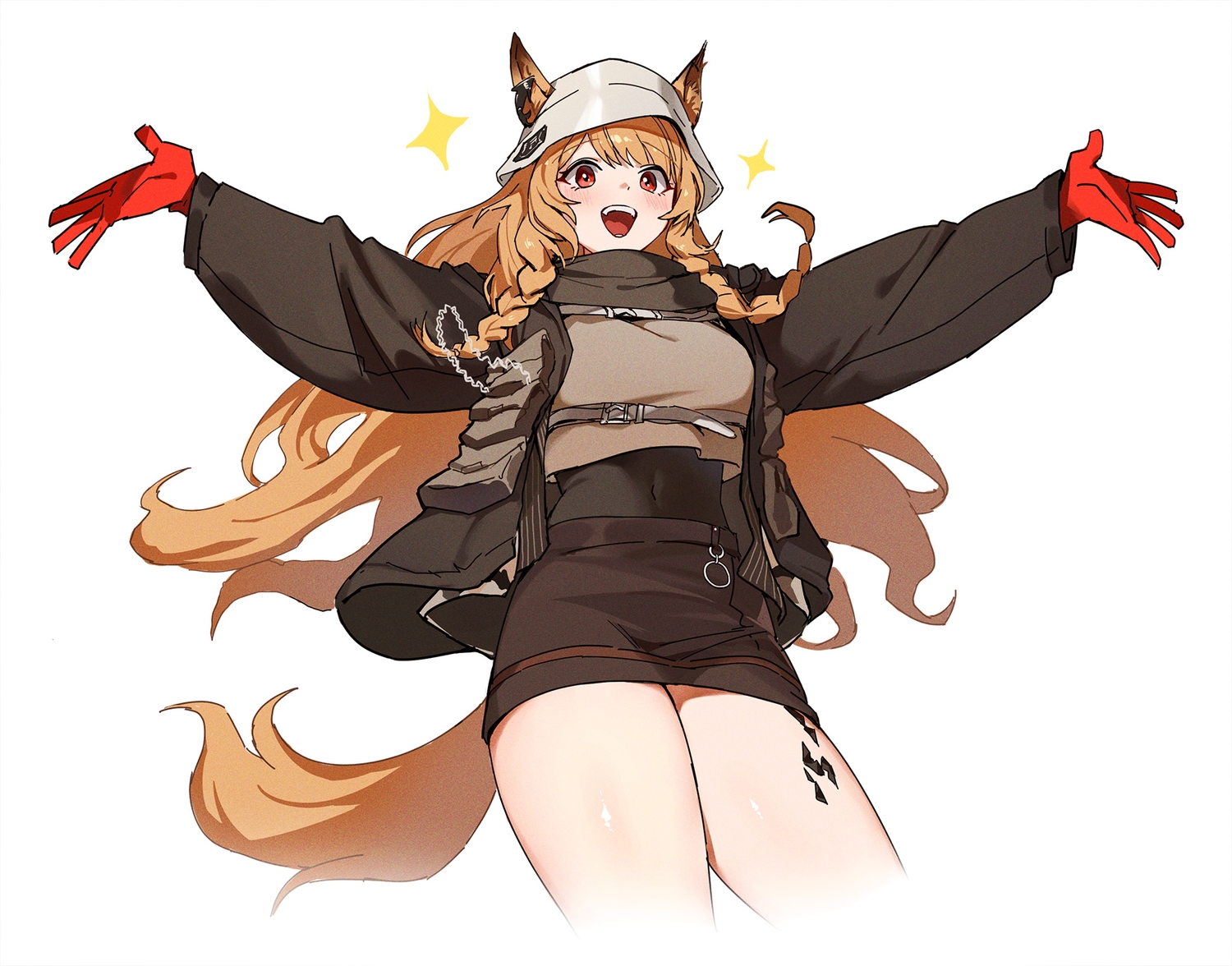 animal_ears, arknights, blush, braids, brown_hair, ceobe_(arknights), doggirl, gloves