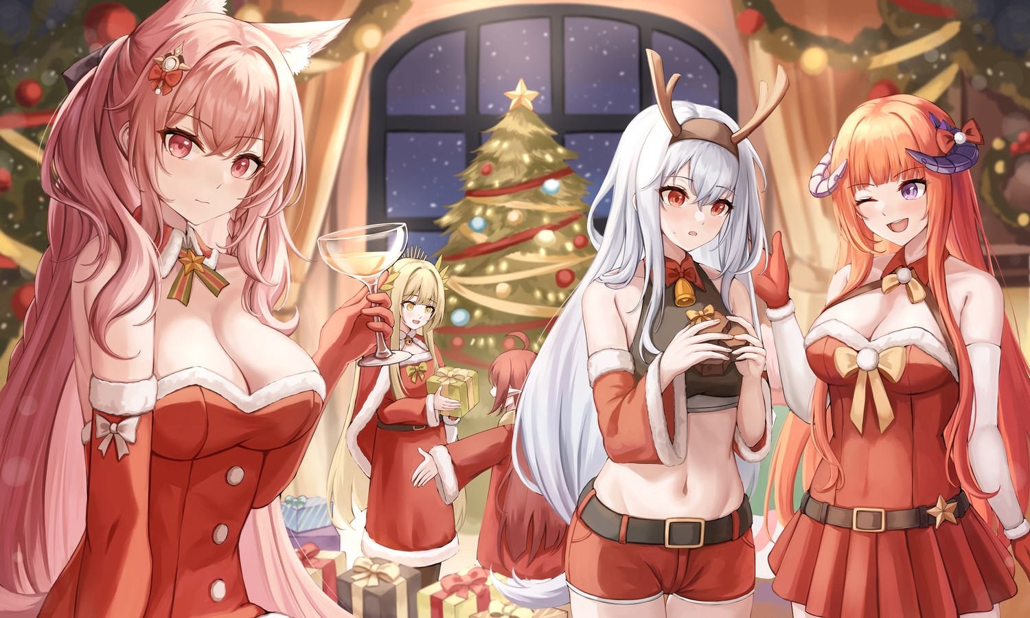 animal_ears, arknights, bagpipe_(arknights), bell, blonde_hair, bow, breasts, cape