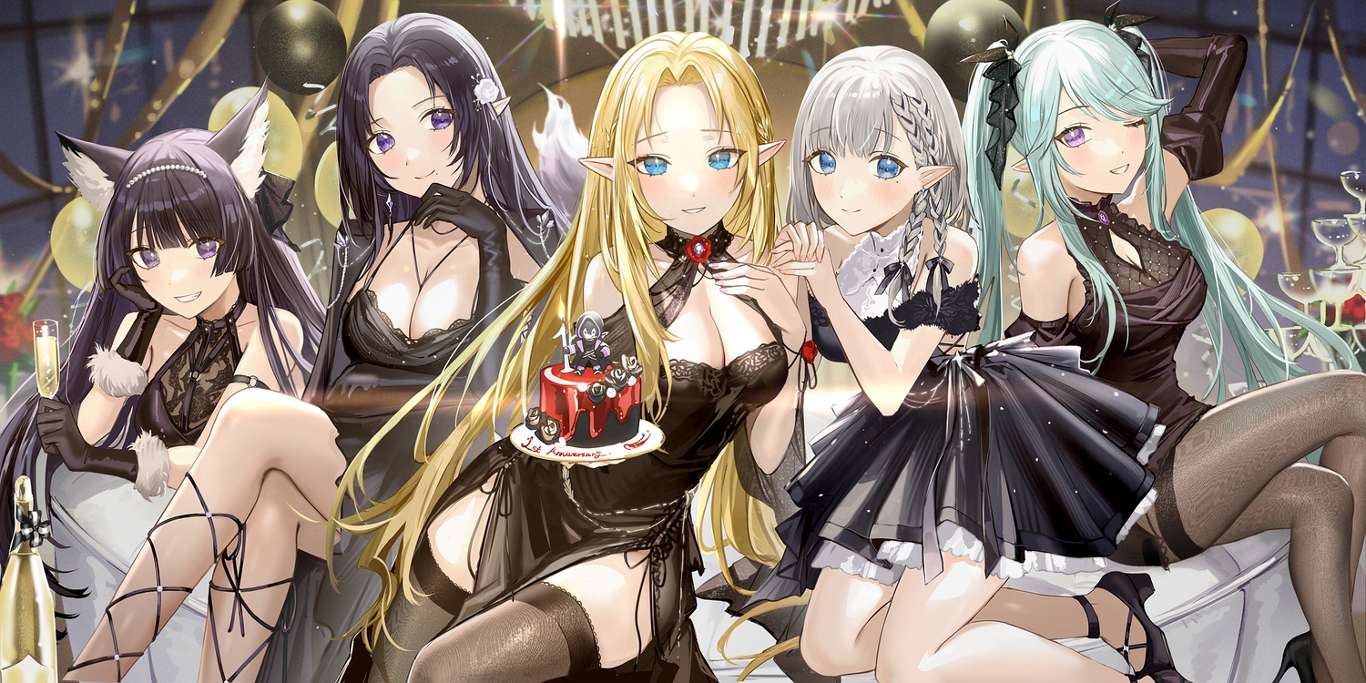 alpha_(kage_no_jitsuryokusha_ni_naritakute!), animal_ears, aqua_hair, beta_(kage_no_jitsuryokusha_ni_naritakute!), blonde_hair, blue_eyes, braids, cake